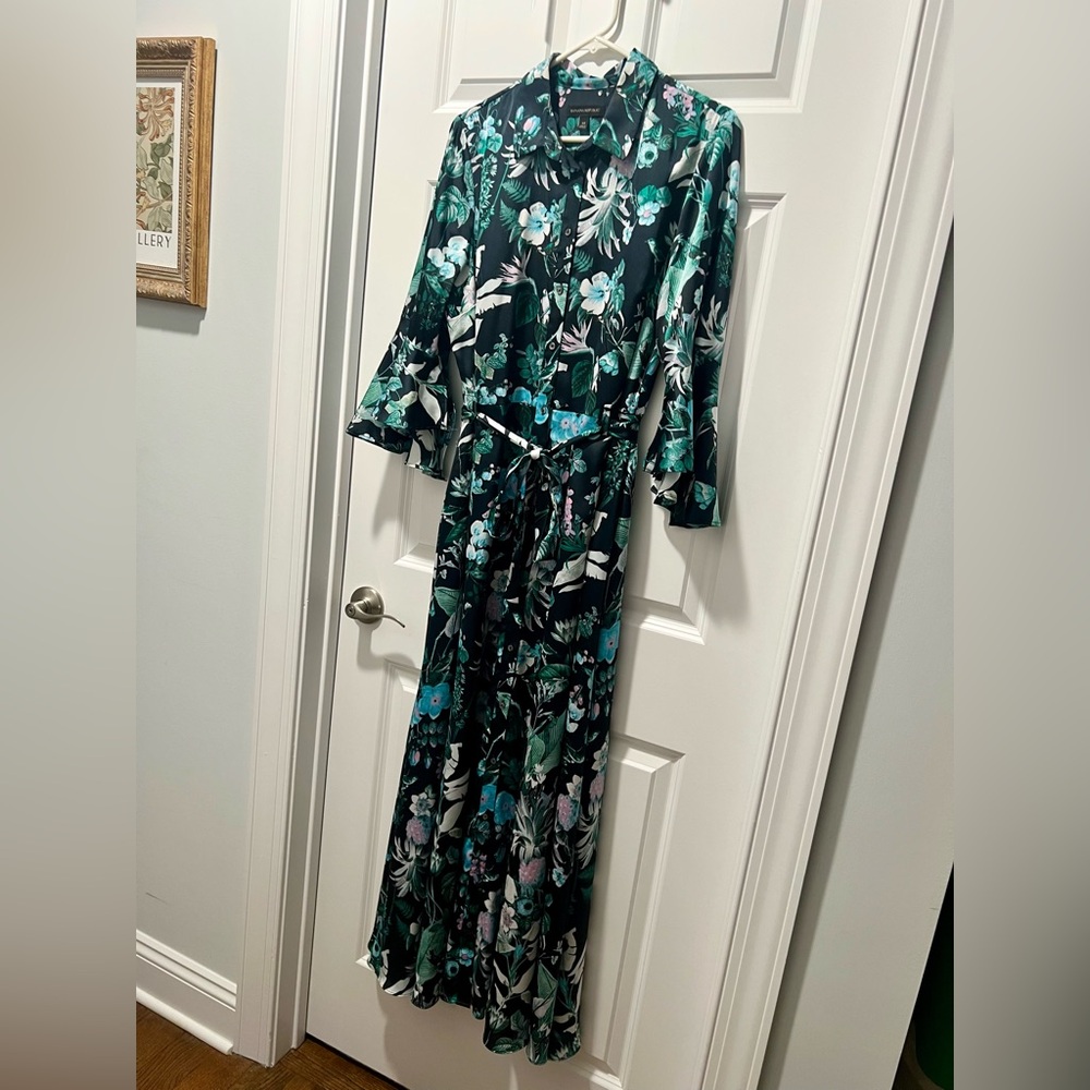 Banana Republic botanical print flutter-sleeve maxi shirt dress, Sz 14